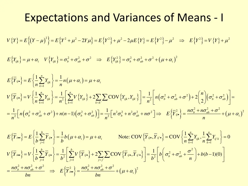 expectations and variances of means i