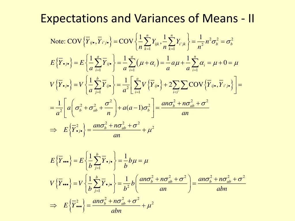 expectations and variances of means ii