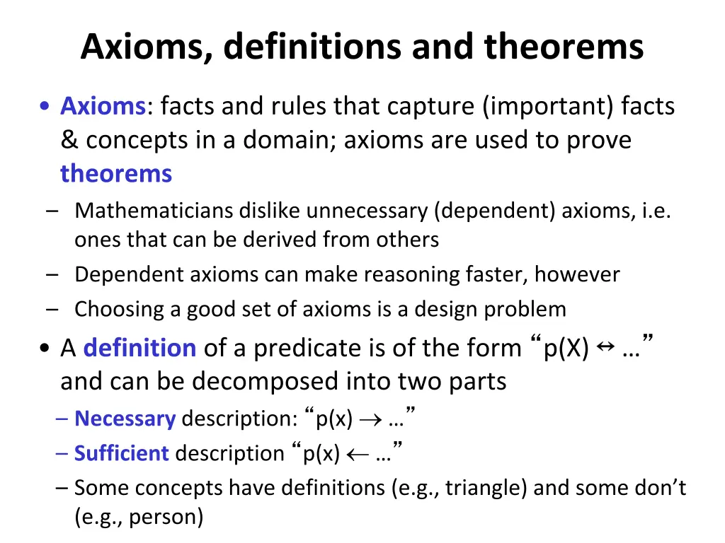 axioms definitions and theorems