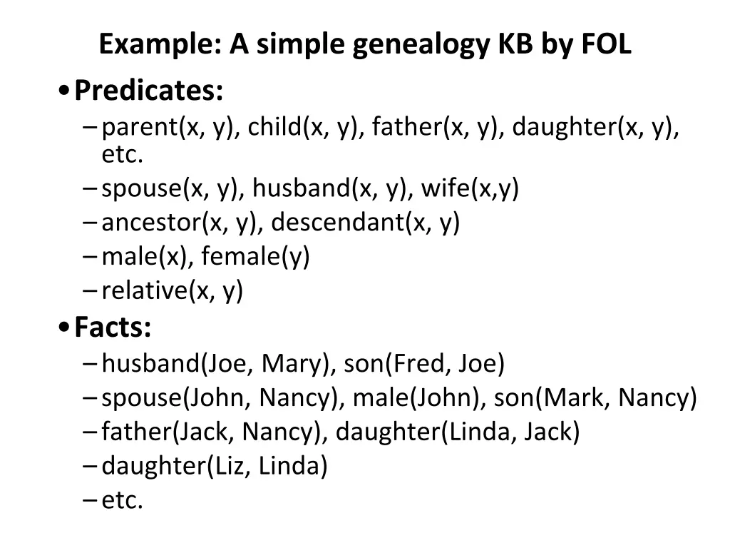 example a simple genealogy kb by fol predicates