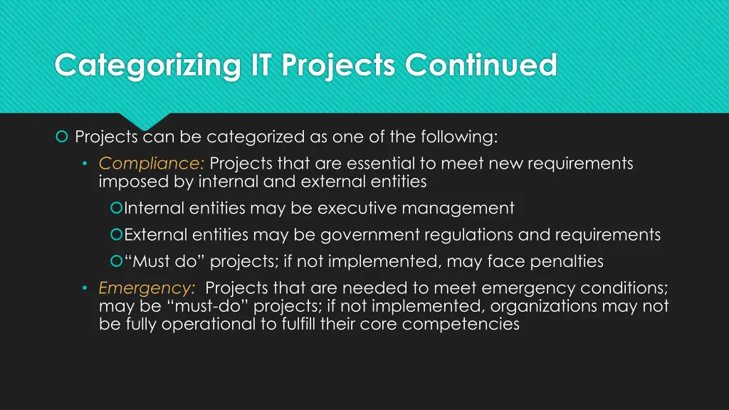 categorizing it projects continued