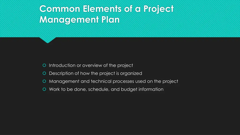 common elements of a project management plan
