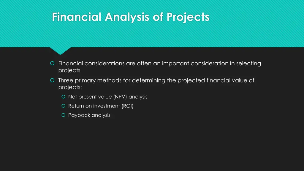 financial analysis of projects