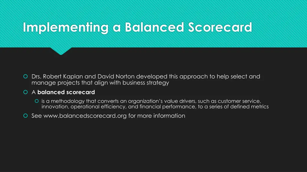 implementing a balanced scorecard