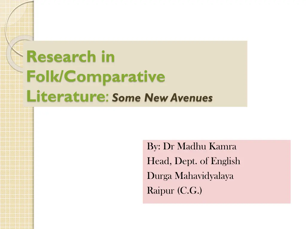 research in folk comparative literature some