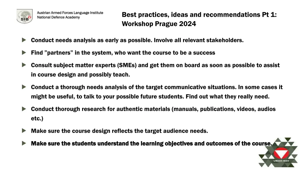 best practices ideas and recommendations