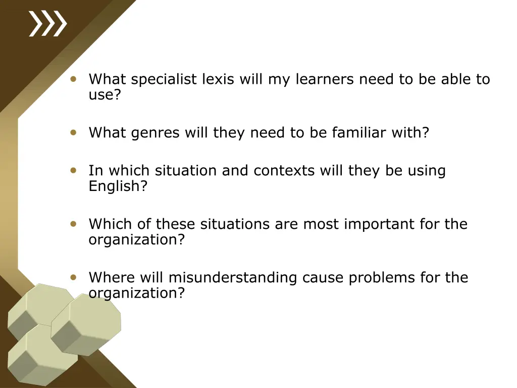what specialist lexis will my learners need