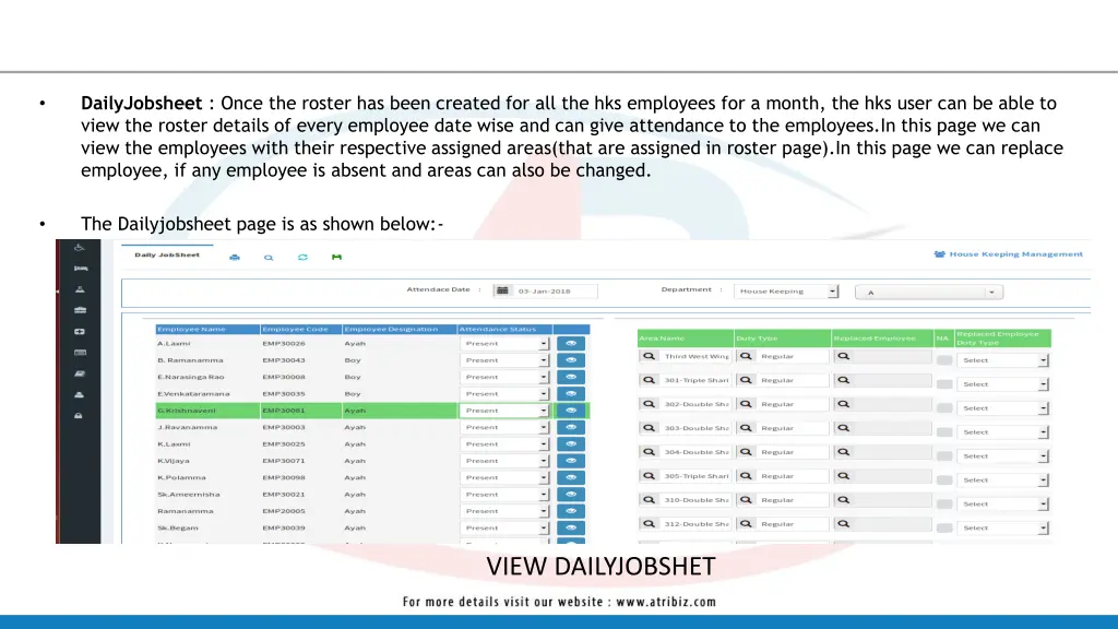 dailyjobsheet once the roster has been created