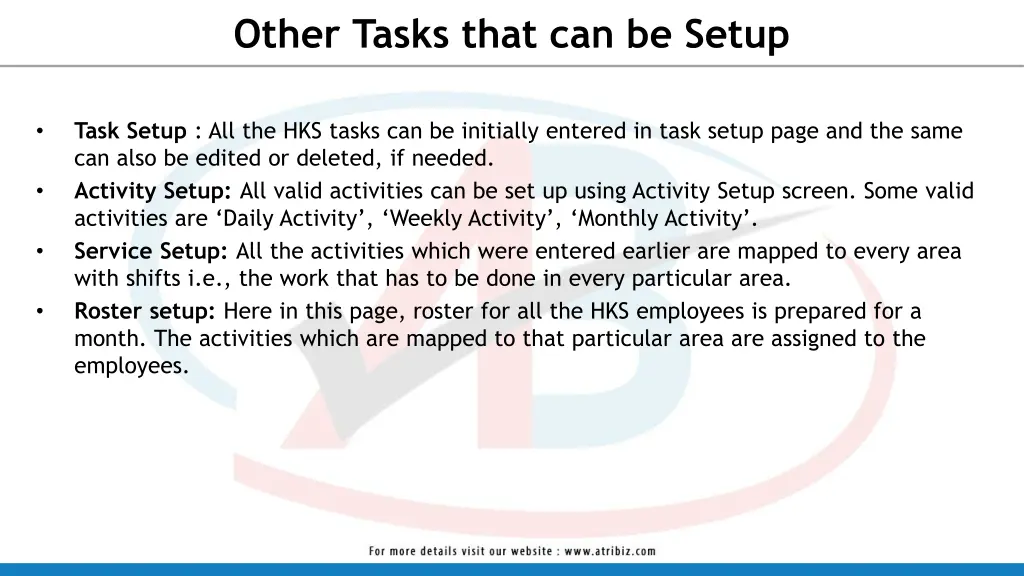 other tasks that can be setup