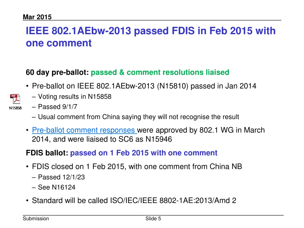 mar 2015 ieee 802 1aebw 2013 passed fdis