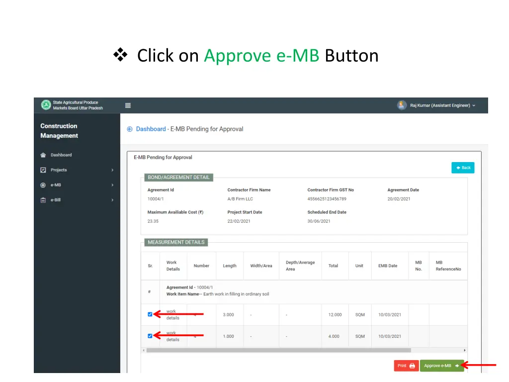 click on approve e mb button