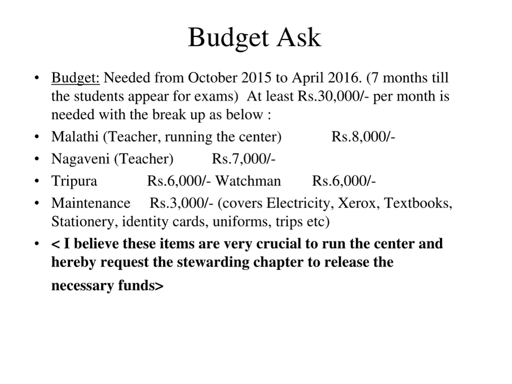 budget ask