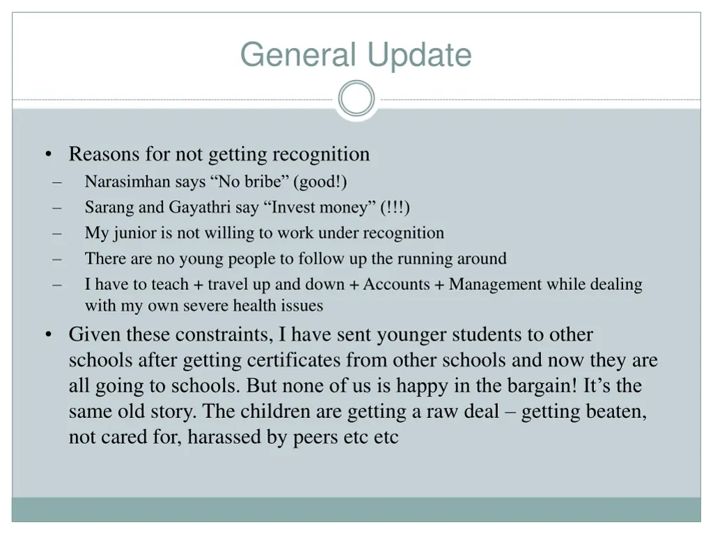 general update 1