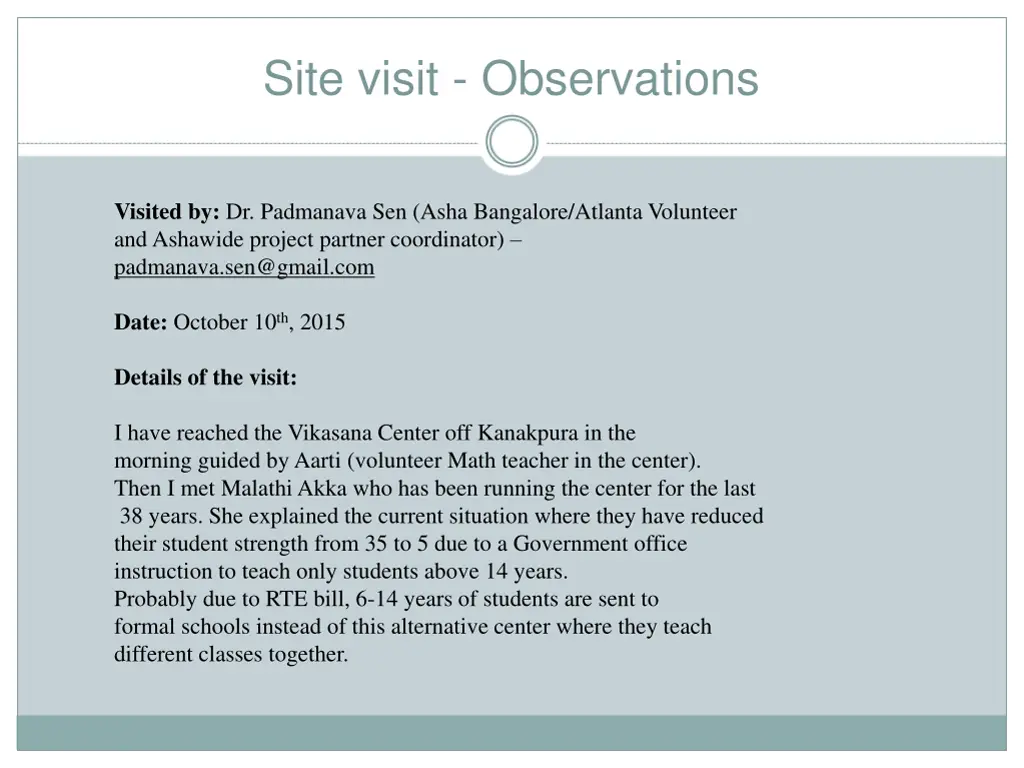 site visit observations
