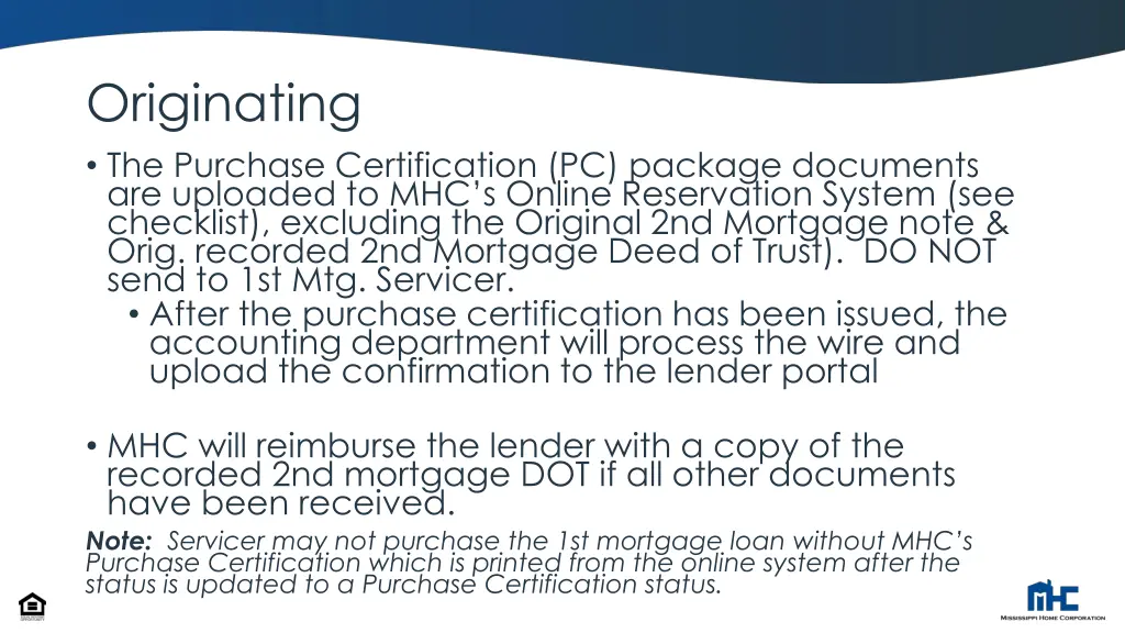 originating the purchase certification pc package
