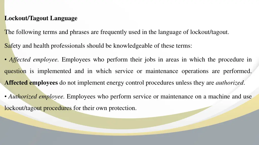 lockout tagout language
