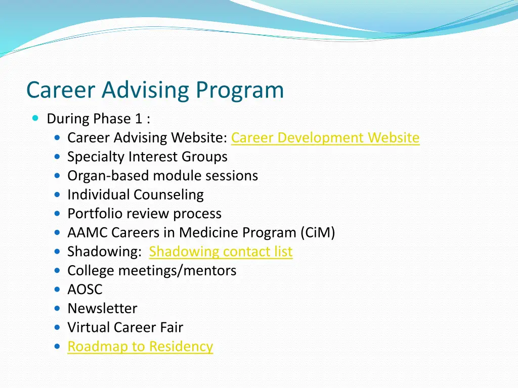 career advising program during phase 1 career
