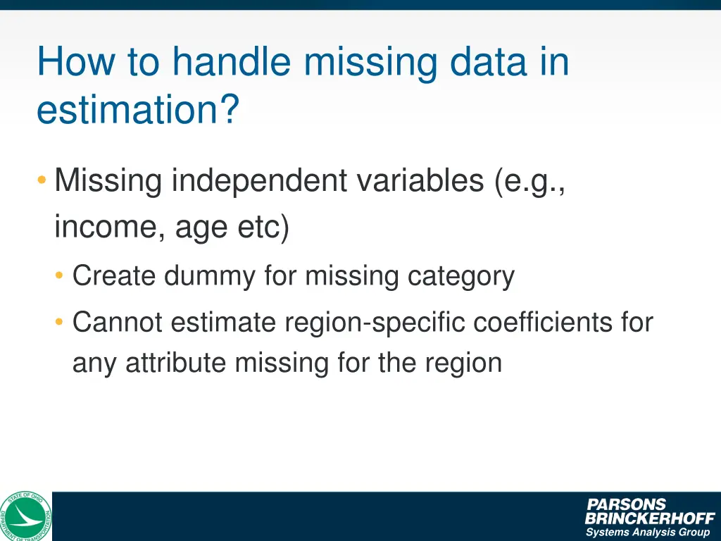 how to handle missing data in estimation