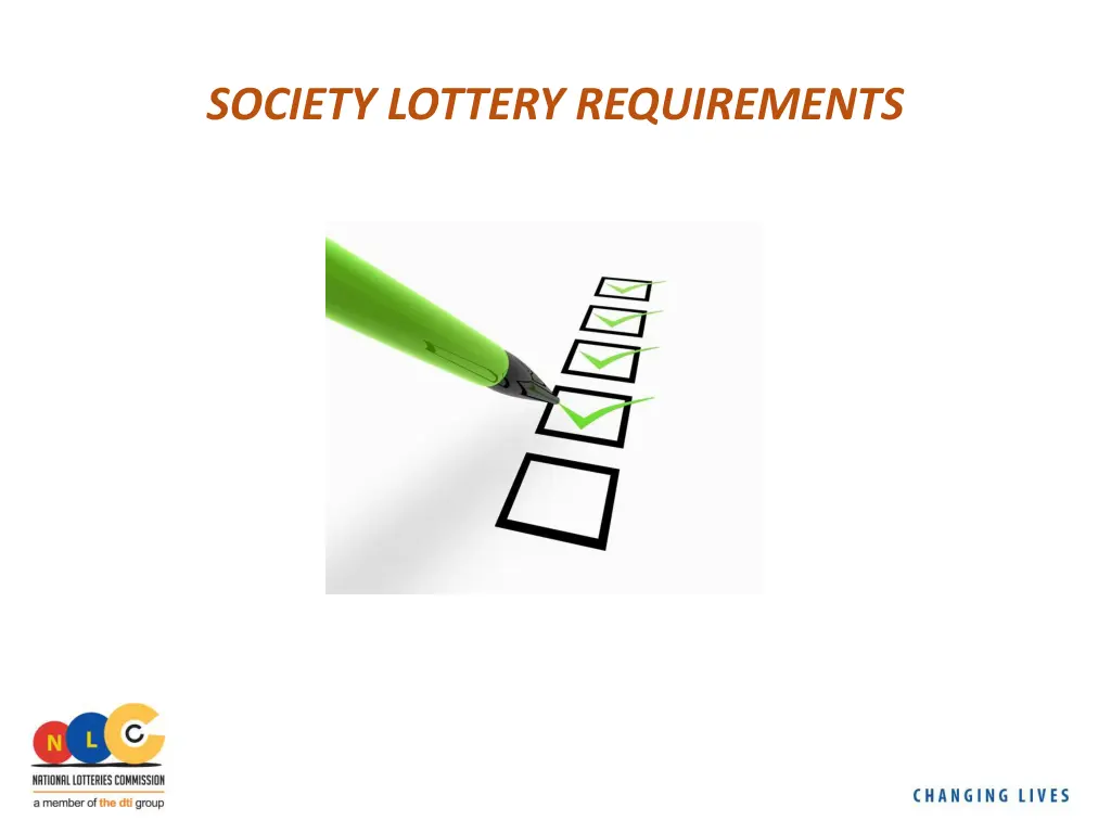 society lottery requirements