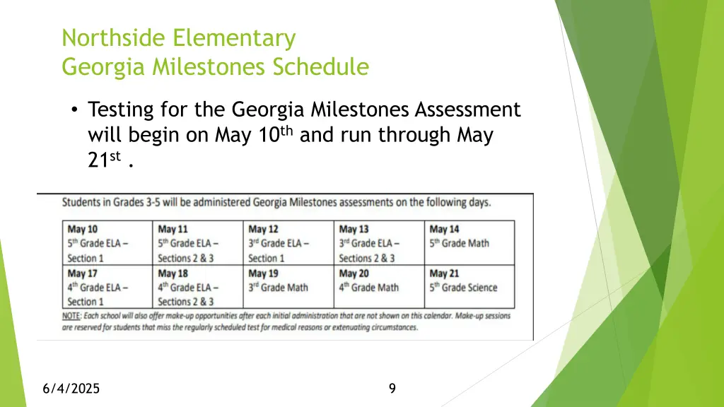 northside elementary georgia milestones schedule