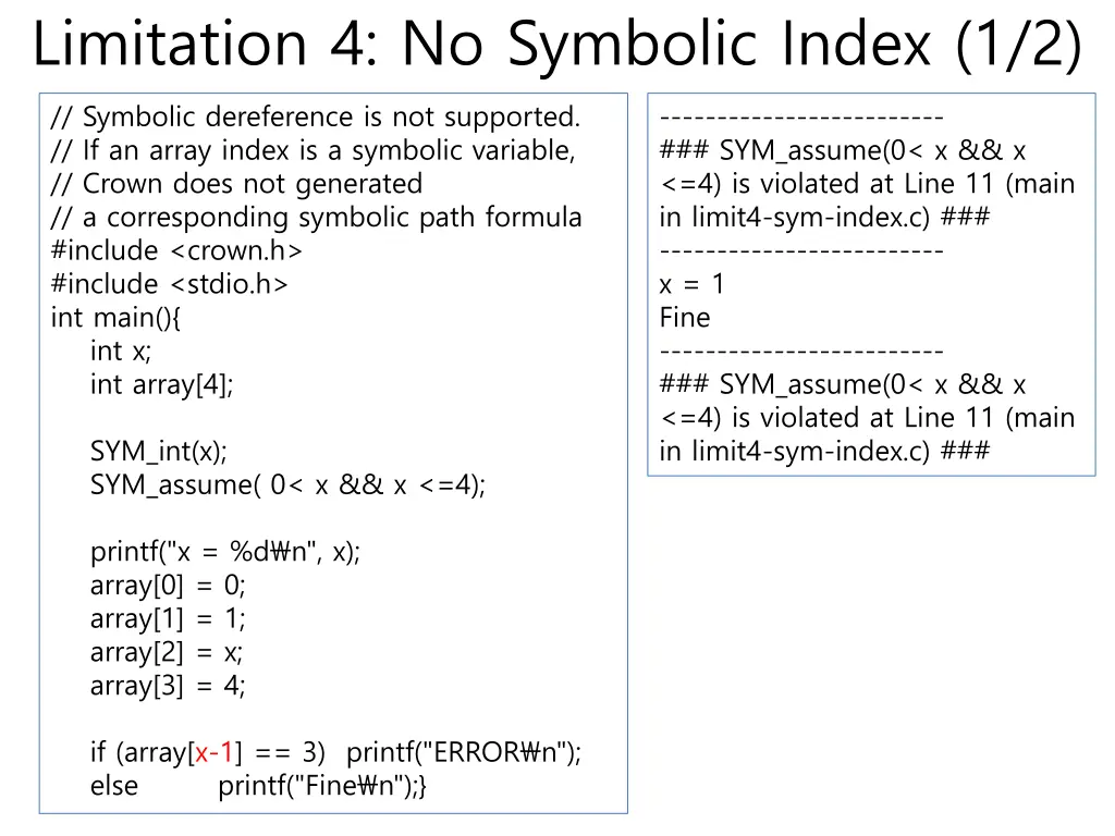 limitation 4 no symbolic index 1 2