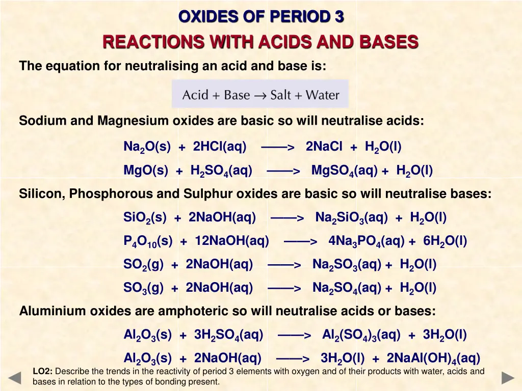 oxides of period 3 reactions with acids and bases