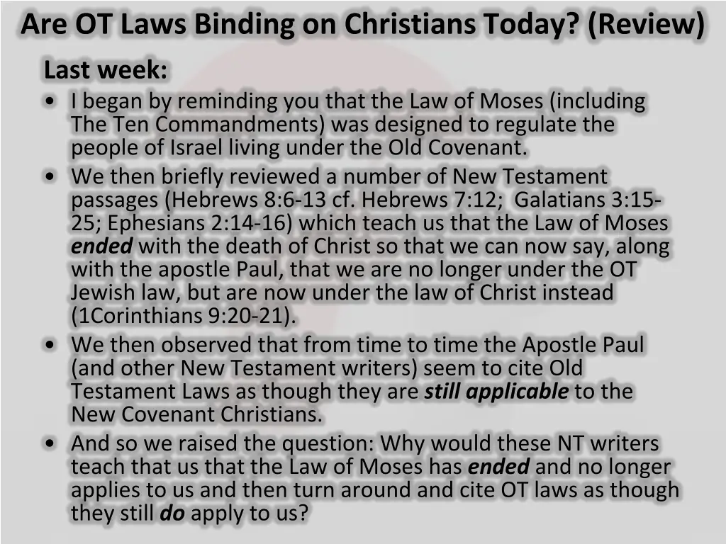 are ot laws binding on christians today review