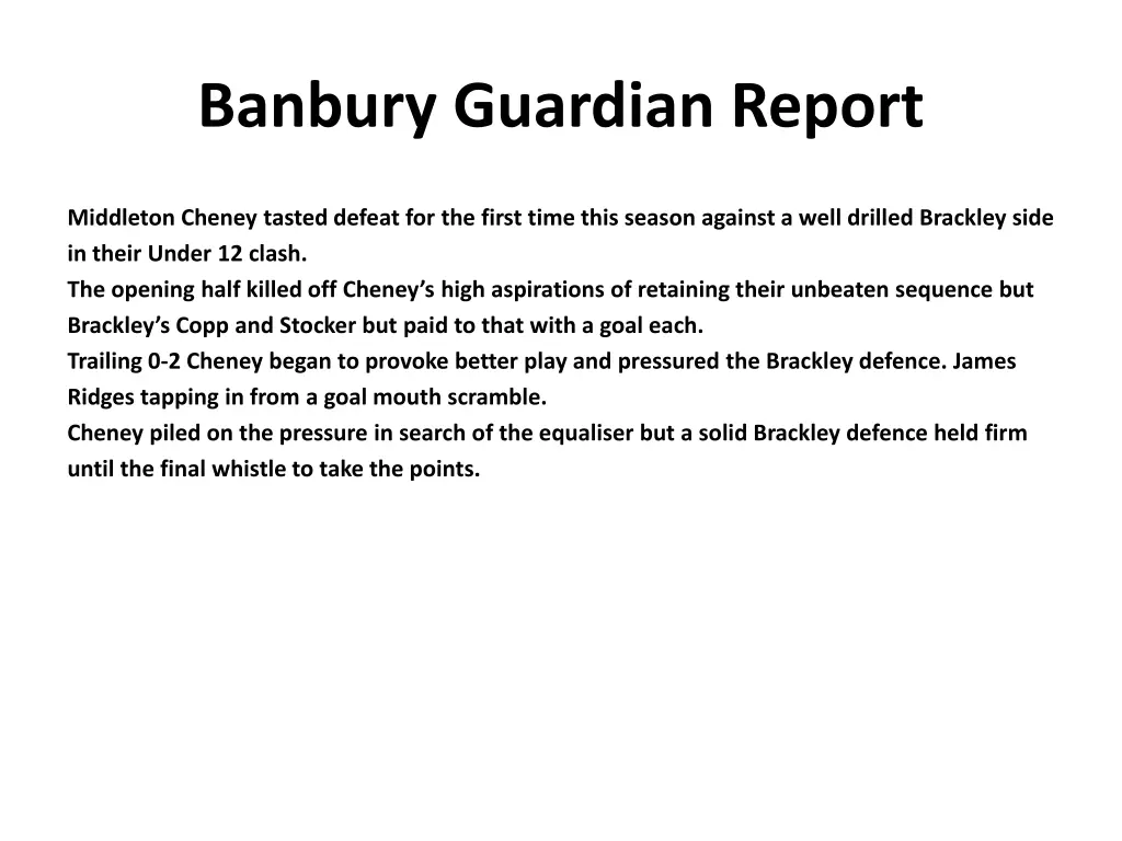 banbury guardian report 2