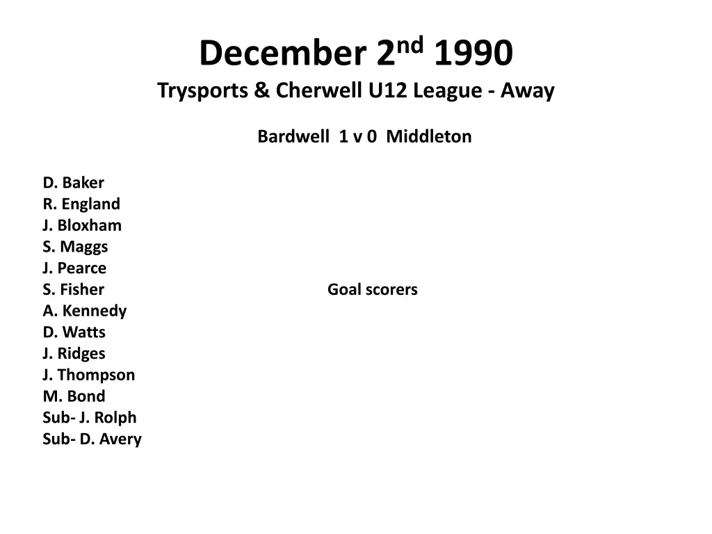 december 2 nd 1990 trysports cherwell u12 league