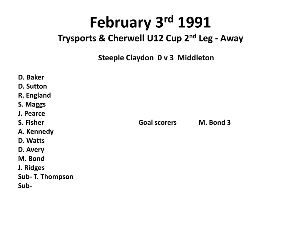 february 3 rd 1991 trysports cherwell