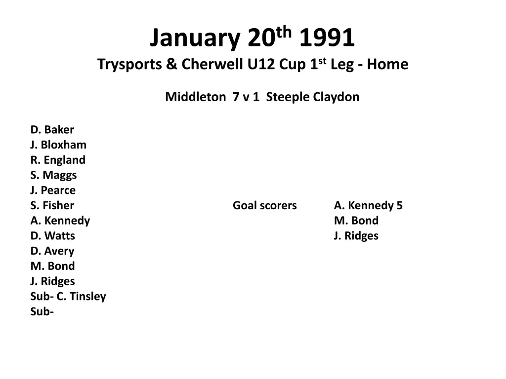 january 20 th 1991 trysports cherwell