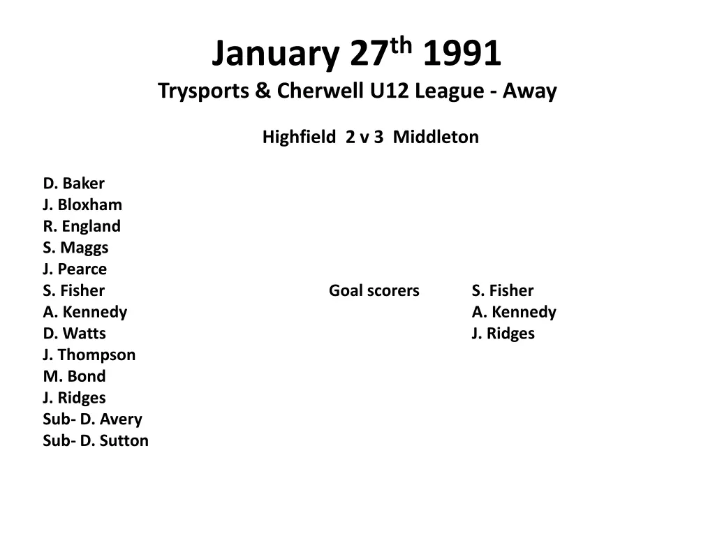 january 27 th 1991 trysports cherwell u12 league