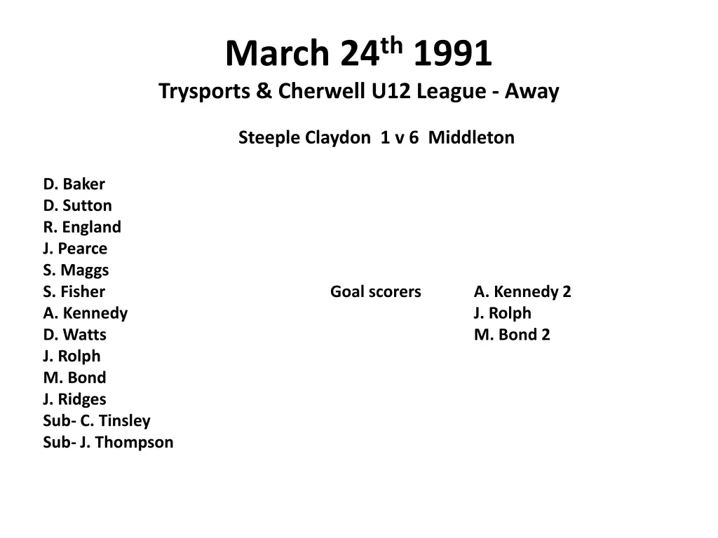 march 24 th 1991 trysports cherwell u12 league