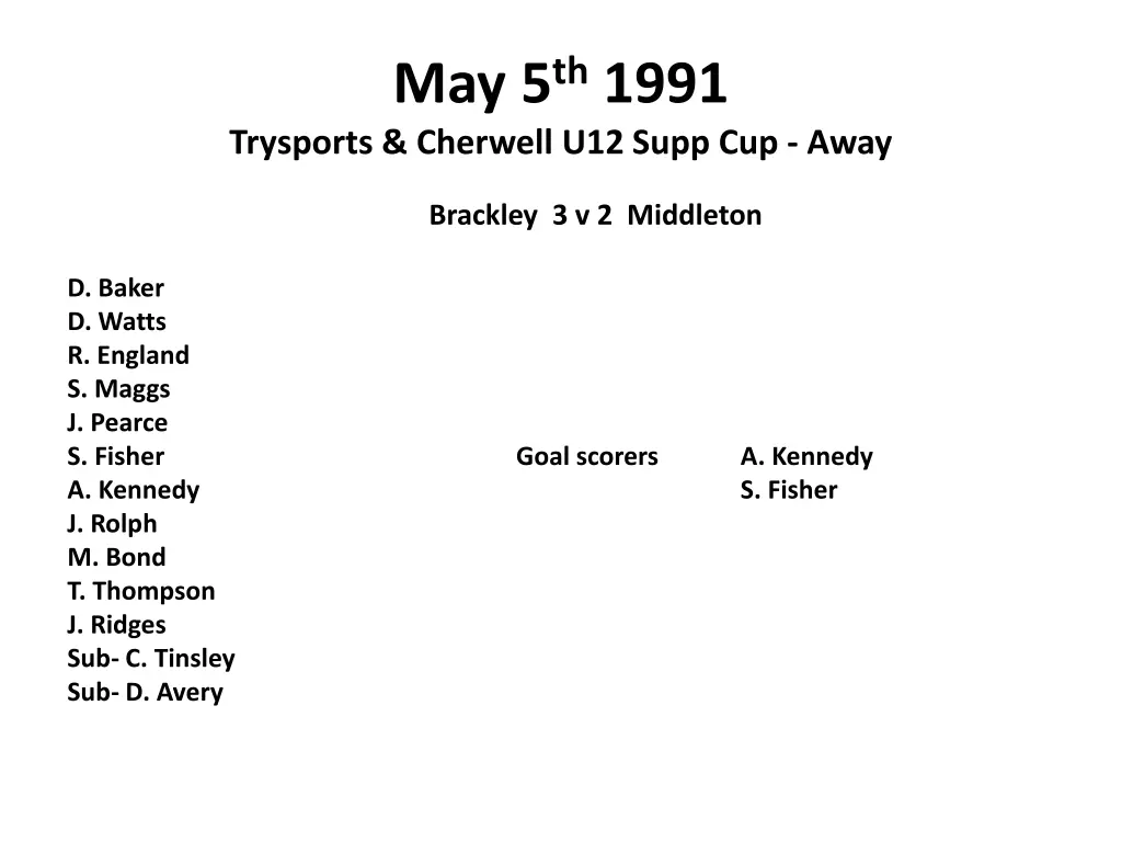 may 5 th 1991 trysports cherwell u12 supp cup away
