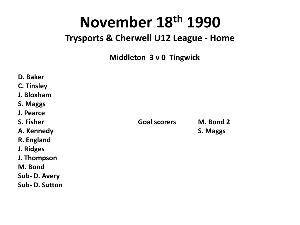 november 18 th 1990 trysports cherwell u12 league