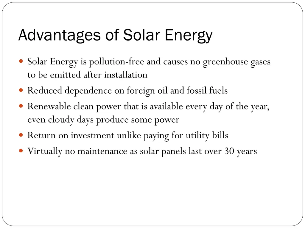 advantages of solar energy