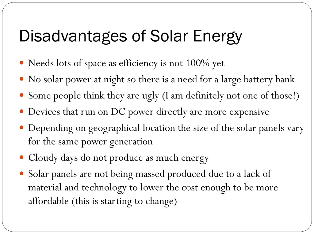 disadvantages of solar energy