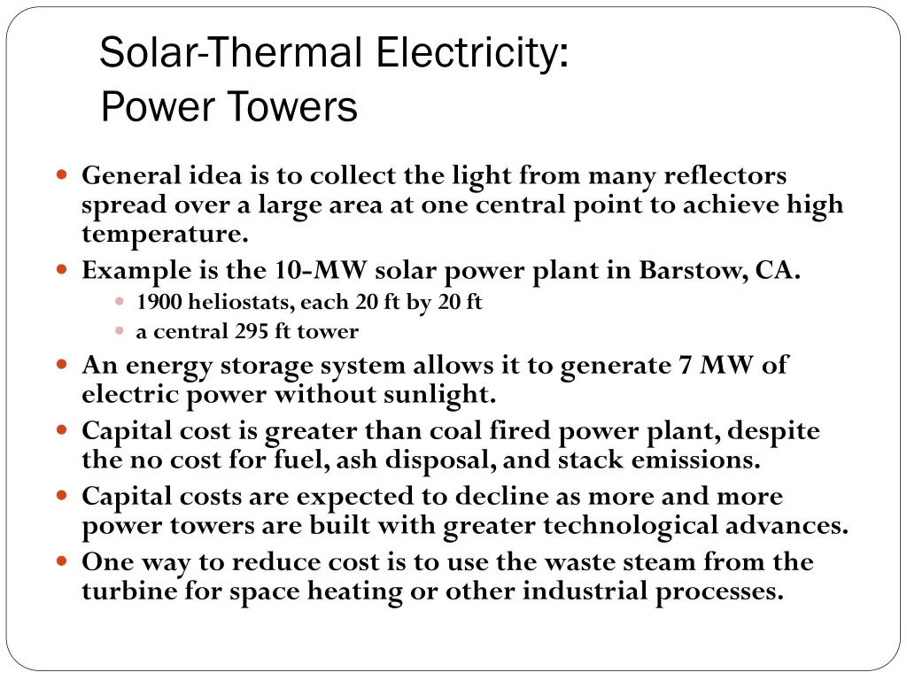 solar thermal electricity power towers