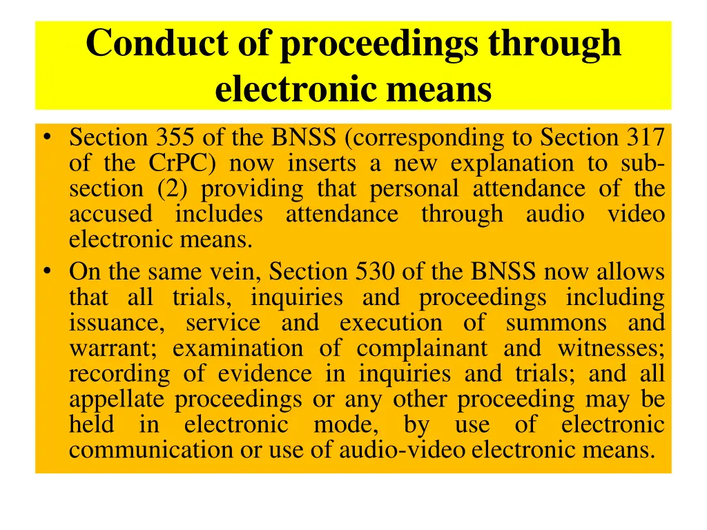 conduct of proceedings through electronic means