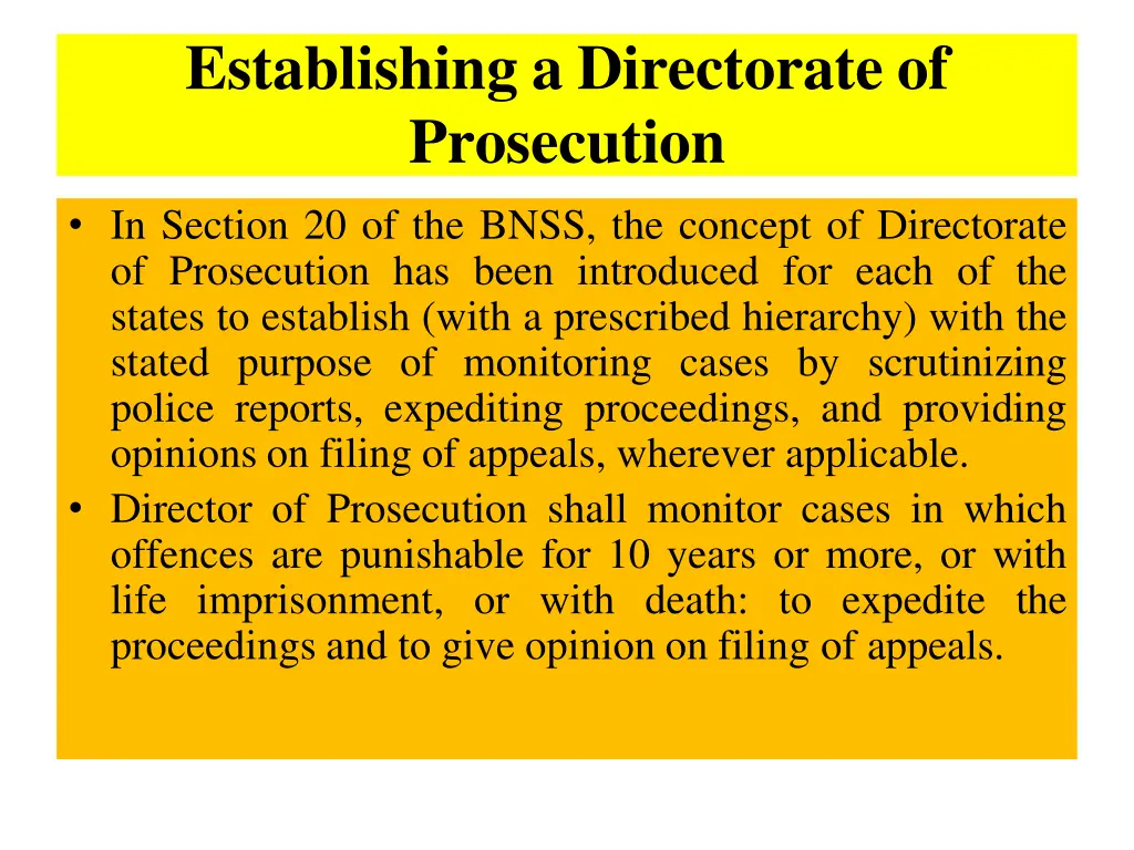 establishing a directorate of prosecution