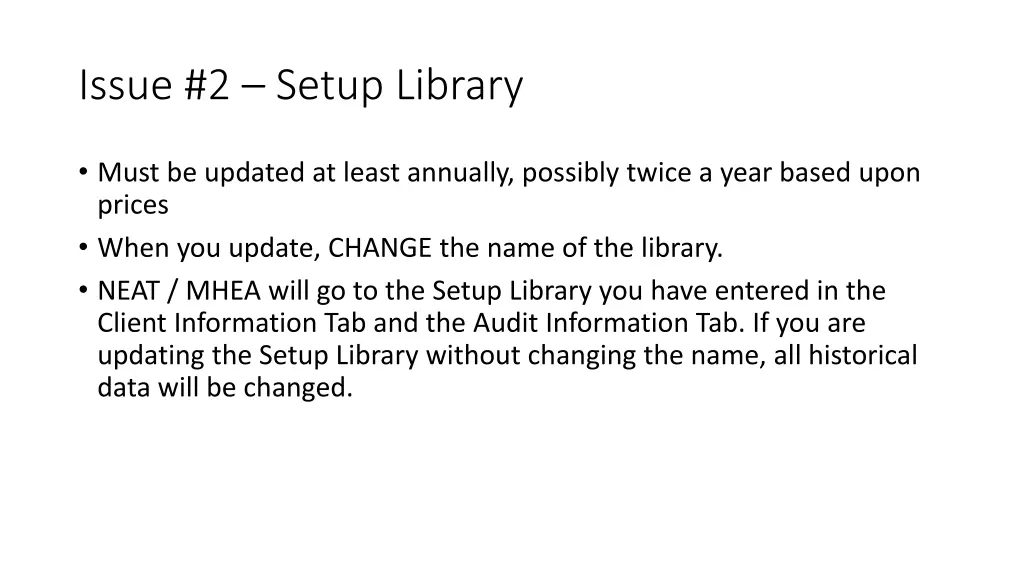 issue 2 setup library