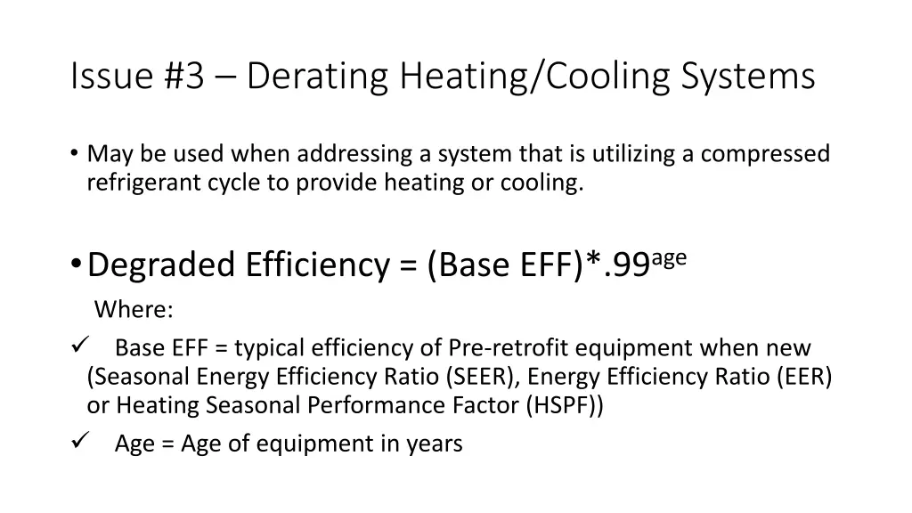 issue 3 derating heating cooling systems