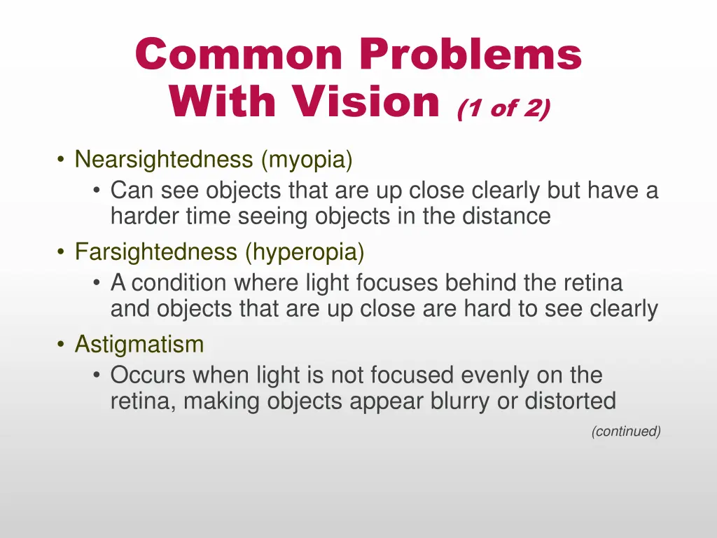 common problems with vision 1 of 2