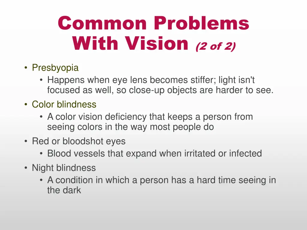 common problems with vision 2 of 2