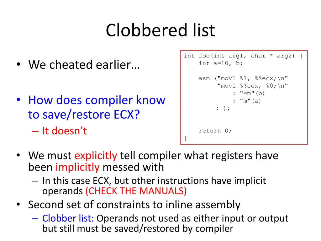 clobbered list
