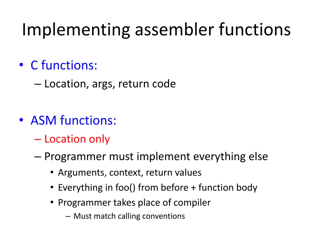 implementing assembler functions