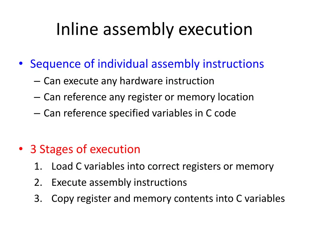 inline assembly execution