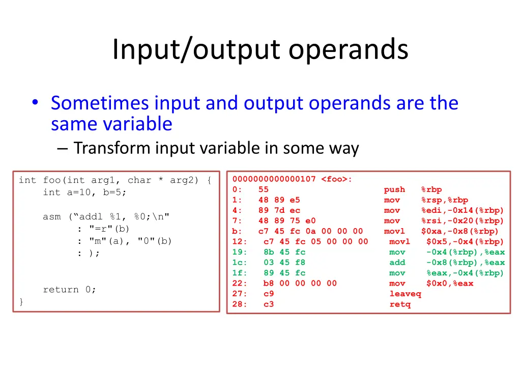 input output operands