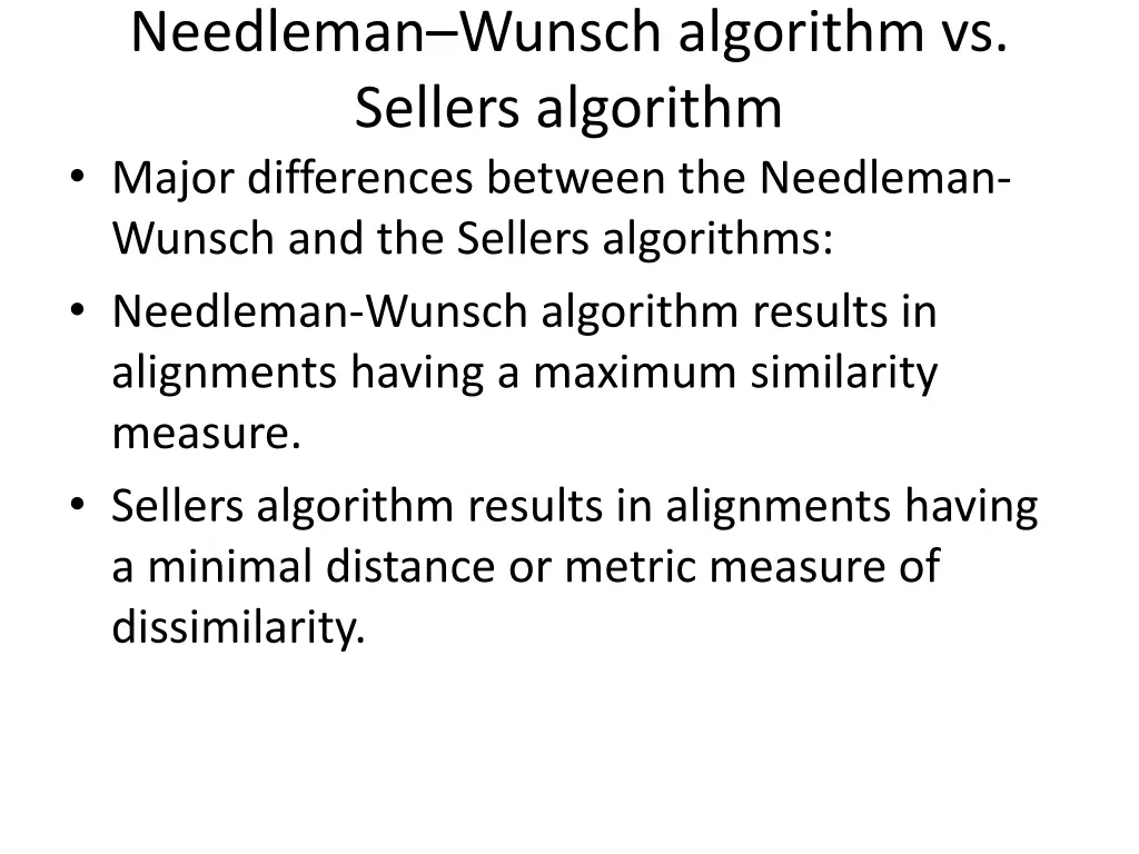 needleman wunsch algorithm vs sellers algorithm