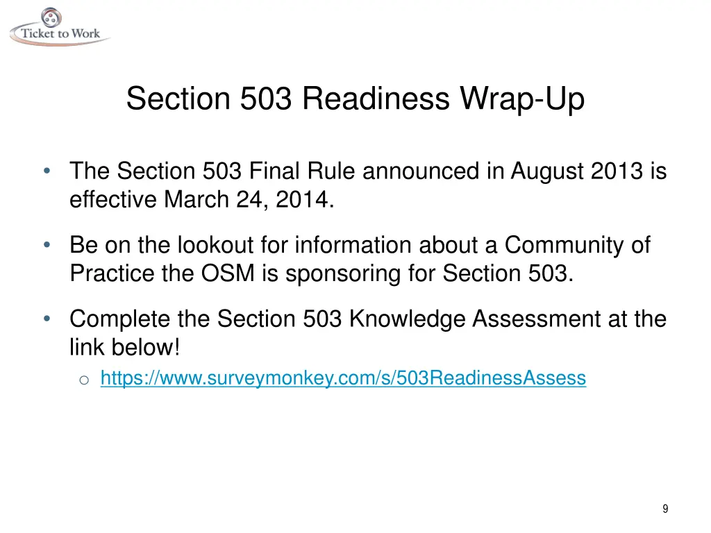 section 503 readiness wrap up